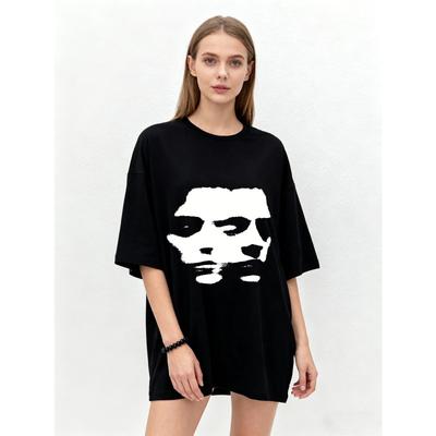 Oversized T Shirt Black Abstract Face Print Graphic Tee Casual Streetwear Fashion Top Women Summer Outfit