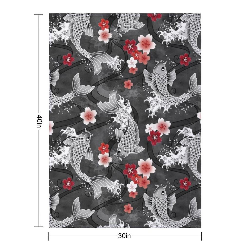 Koi Sakura Blossom In Black Throw Blanket Blankets Ands Luxury Designer Anime Decoratives Blankets