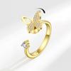 Niche Design Rotatable Zircon Butterfly Open Ring For Women Fashion Jewelry