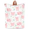 Pink Pig Flower Rose Flannel Blanket for Bed Sofa Portable Soft Fleece Throw Blankets Funny Plush Bedspread Queen King Twin Size
