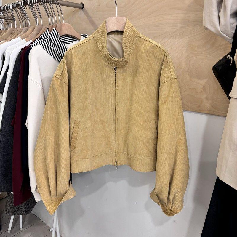 

Женская вельветовая куртка с воротником-стойкой - Осень 2025 Повседневная верхняя одежда L (110-125 cm) жёлтый