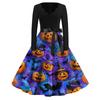 Women's Casual Fashion Halloween Printed V-Neck Vintage Dress