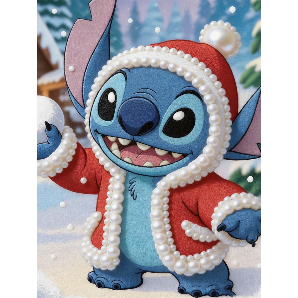 

Disney Pearl Painting Stitch Christmas Winter Clothes Snowball Fight 5D Exquisite Landscape Sparkling Craft Home Wall Decoration DIY Handmade Gift 35x45cm