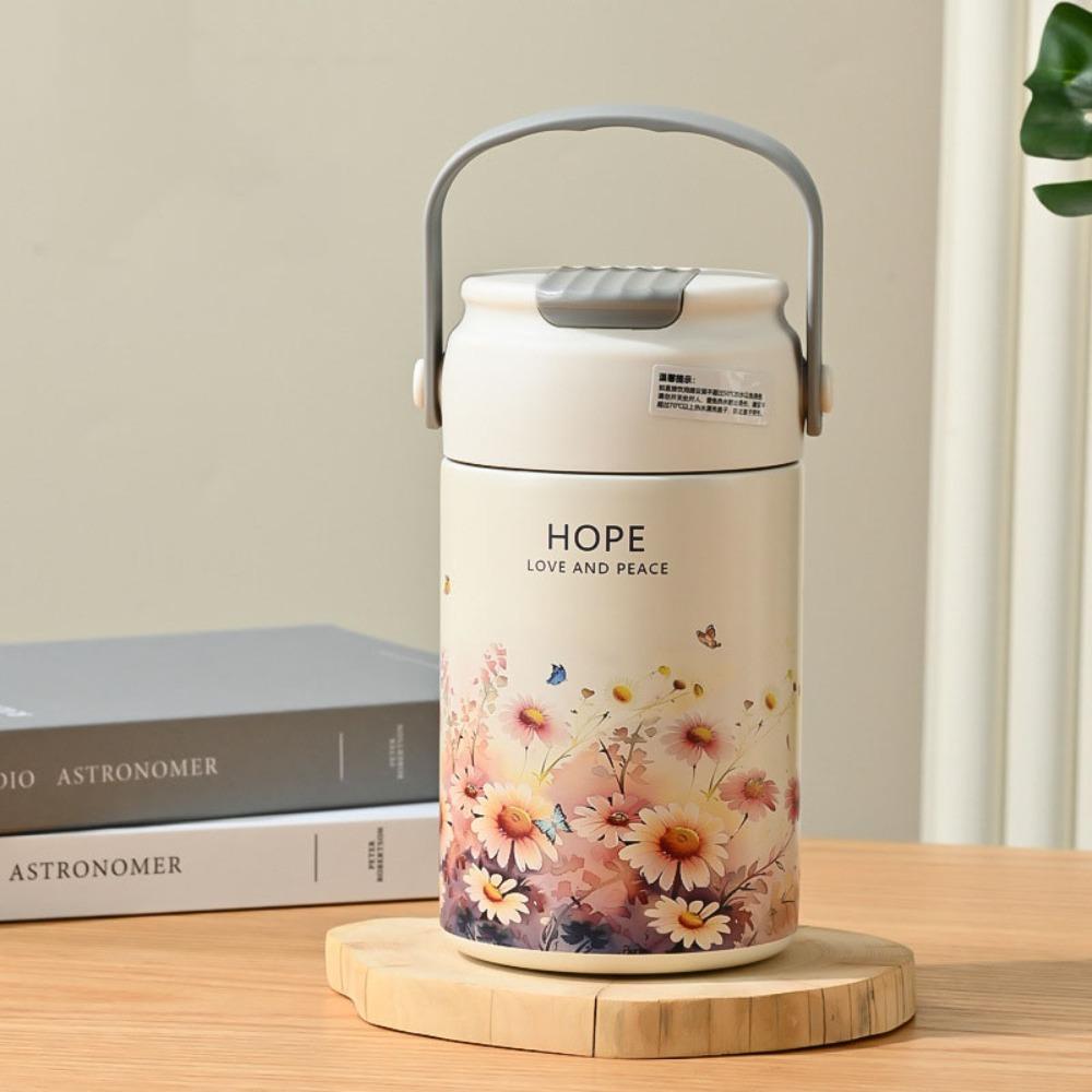 Insulated Hand-held Thermos Cup 316 Stainless Steel Straw Thermal Water Bottle  Practical Gift