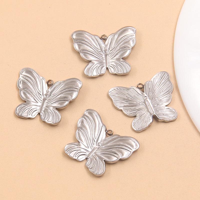 Butterfly Pendant Animal Charm - 304 Stainless Steel, 2 Colors & Styles, Hollow-Out Design