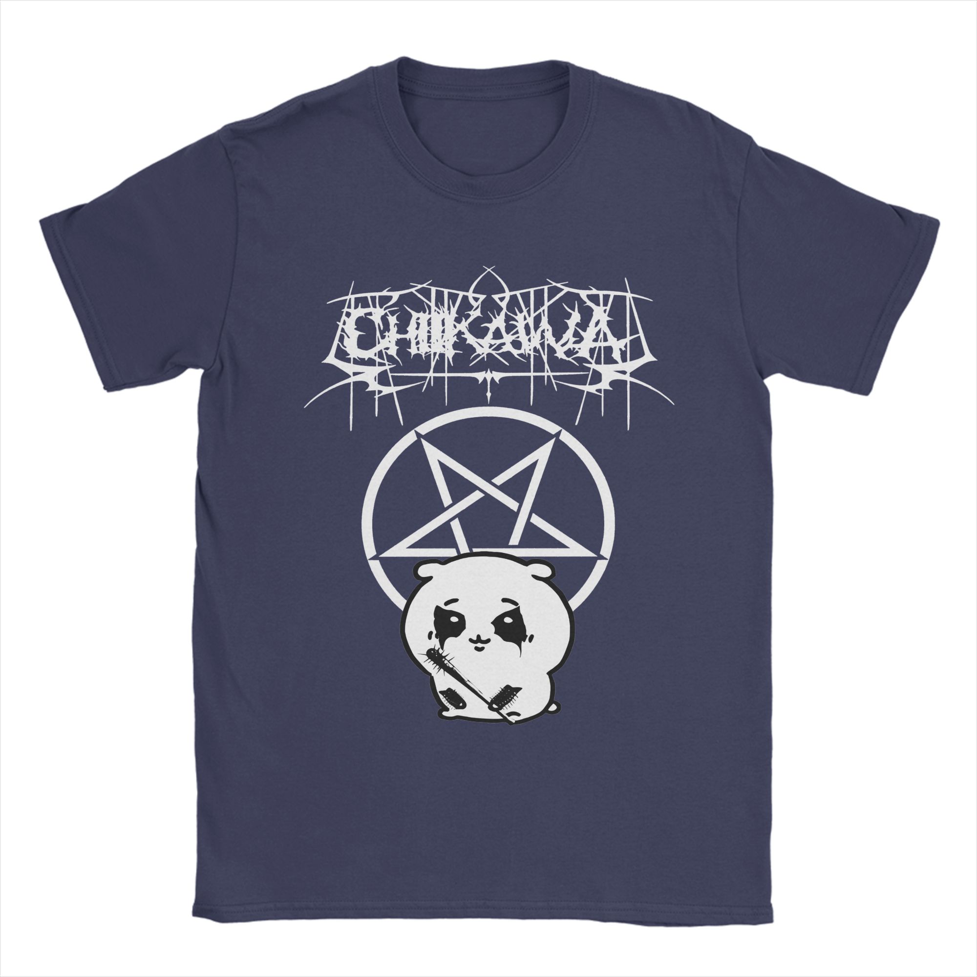 

Chiikawas Black Metal T Shirts Men Cotton Amazing TShirt Round Collar Tees Short Sleeve Clothing Plus Size 4XL