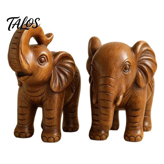 Compact Shelf Statue Elephant Figurine Ornament, Resin Wood Grain Statue, Auspicious Traditional Chinese Craft Animal Sculpture for Home Office Living