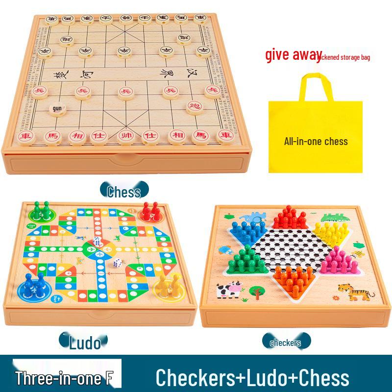 Multi-game Board Set: Ludo, Five-in-a-Row, Chinese Chess, Checkers, Animal Adventure, Kids' Chess