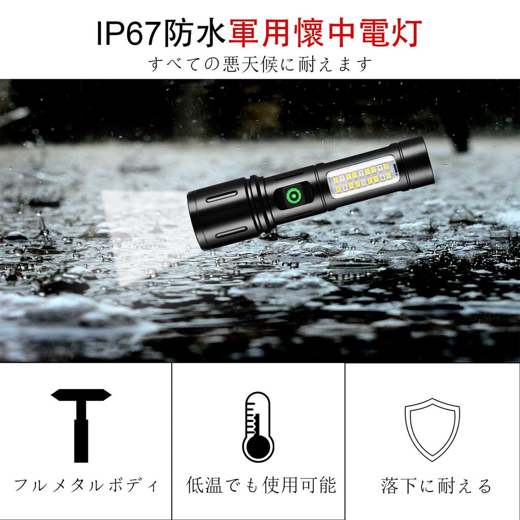 JEKYDOSD Powerful Handheld Rechargeable LED Flashlight with White Red COB Work IPX6 High 6 Dimmable Aluminum Compact Portable Flashlight for Emergency