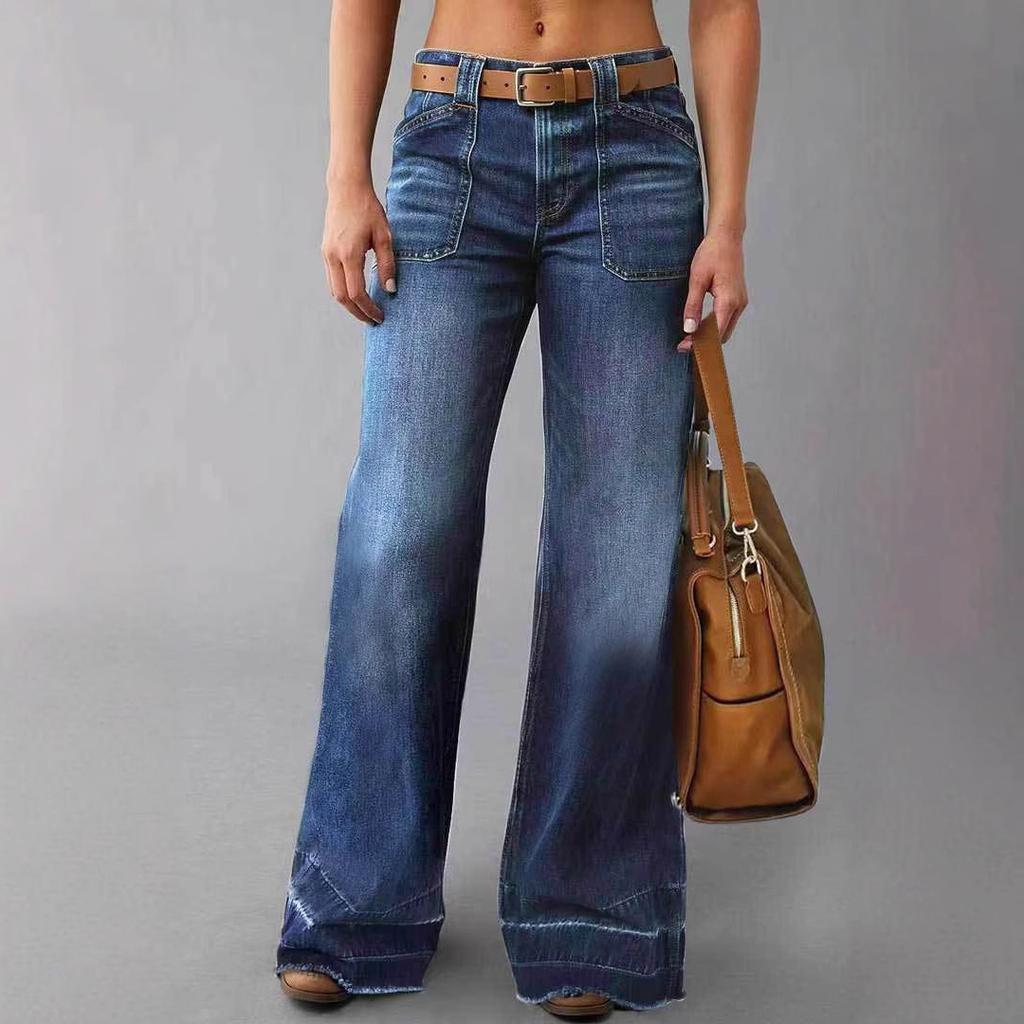 Spring and Autumn New Women's Retro High Waist Straight Loose Slimming Versatile Washed Jeans
