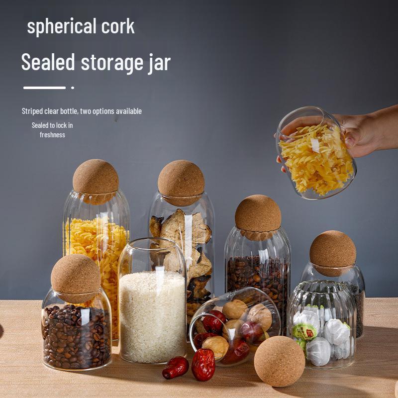 Borosilicate Glass Storage Jar with Cork Stopper for Tea, Coffee Beans & Cereal