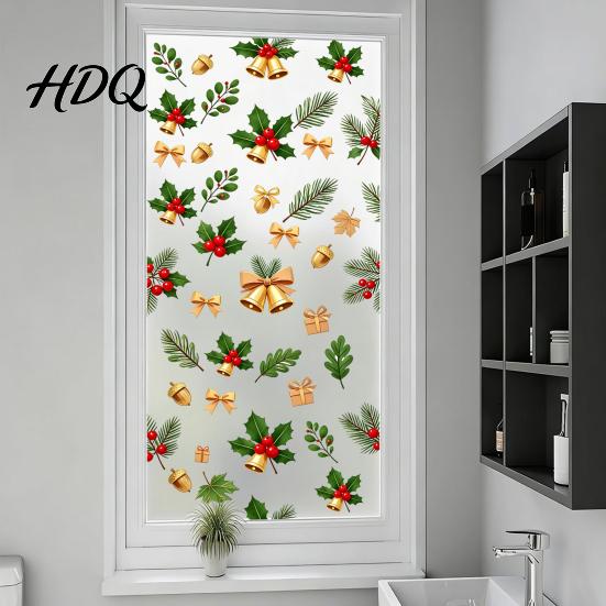 Window Decoration Decal Christmas Static Cling Xmas Tree Snowman Santa Hat Bell Reusable Cling Glass Sticker Removable for Holiday Party Sticker