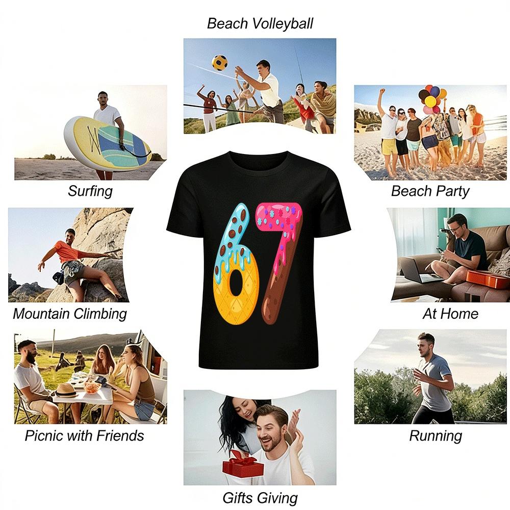Fun Number 67 Donut Print Casual Top For Adults And Kids Pure cotton T-shirt