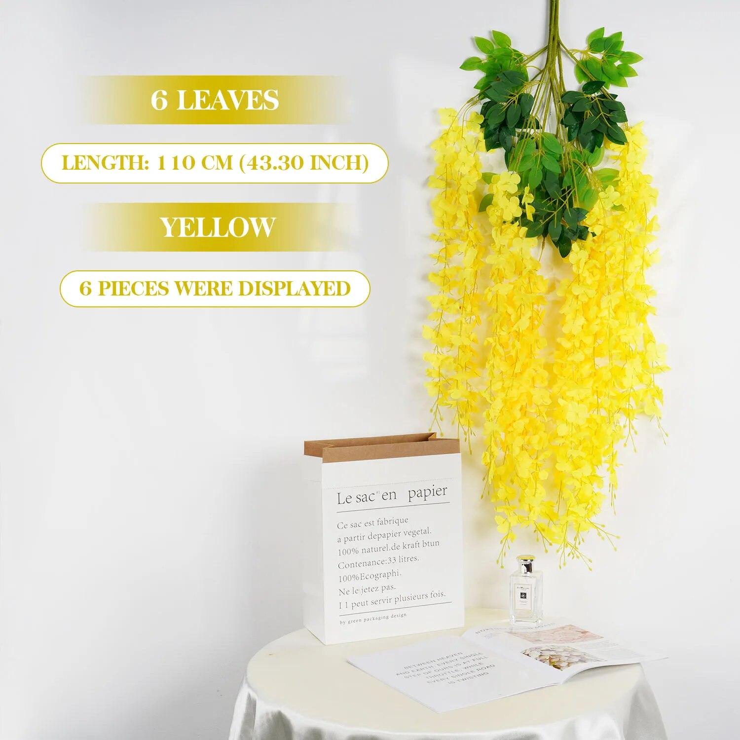 

Искусственная цветочная лоза Гирлянда из листьев плюща для дома Настенное растение Поддельный цветок глицинии Декор для свадебной арки Цветочный декор 110см Глициния 1pcs