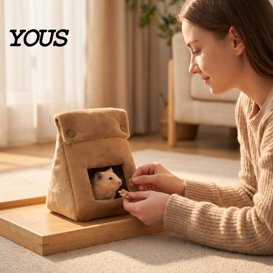 Cozy Habitat for Small Animals Bread Bag Hamster Bed, Plush Warm Cave Hanging Sleeping Nest Hammock, Animal Cage Accessory Gerbil Guinea Pig