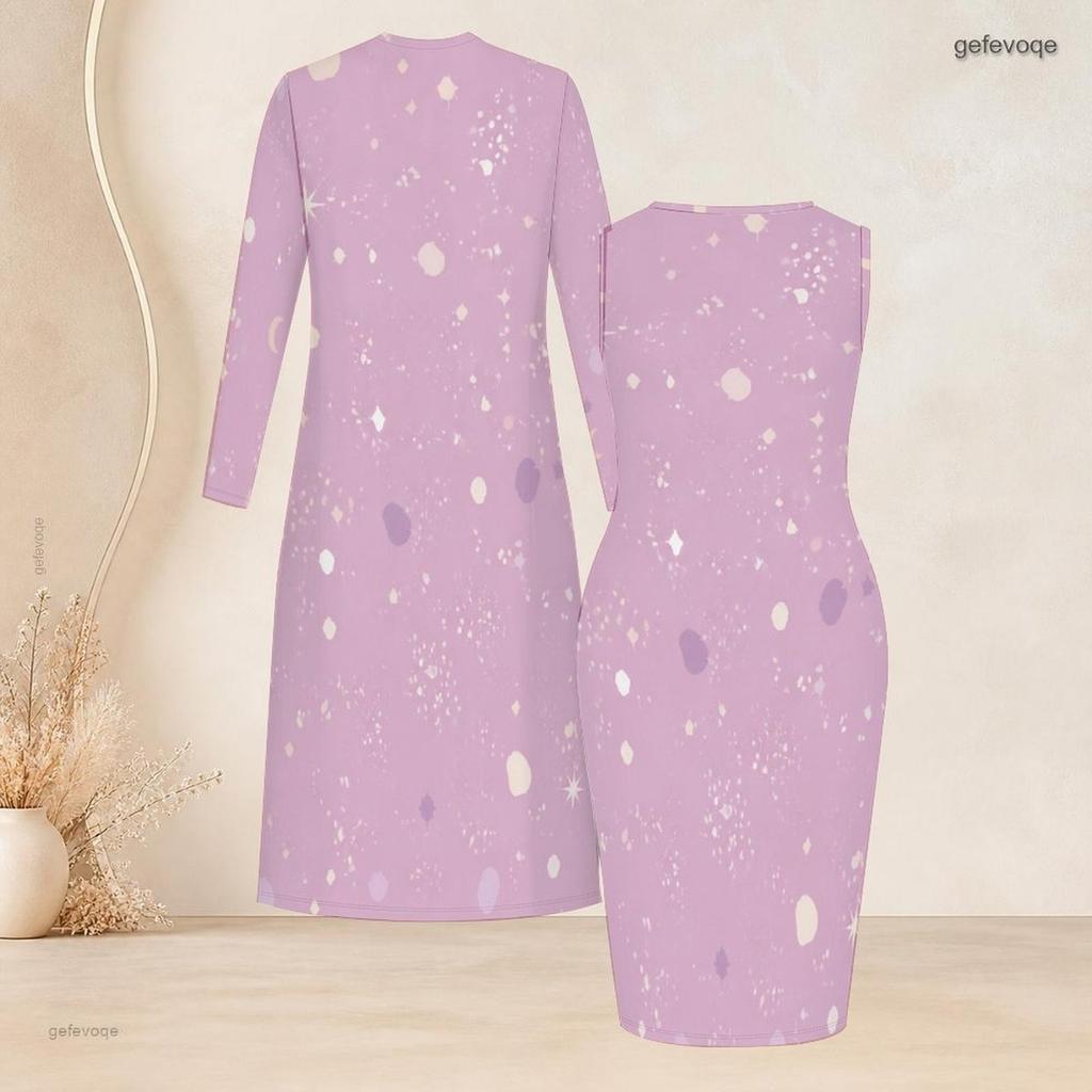 Women Plus Size Two Piece Set Black Blue Printed Long Sleeve Open Front Cardigan Sleeveless Bodycon Dress
