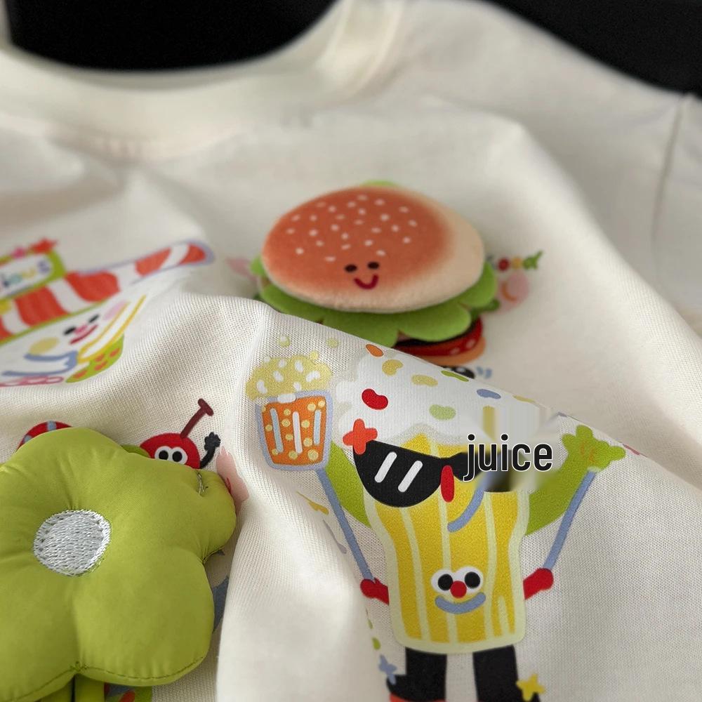 3D Hamburger Doll Children's Cotton Summer T-Shirt - Cute, Loose Fit, Short Sleeve