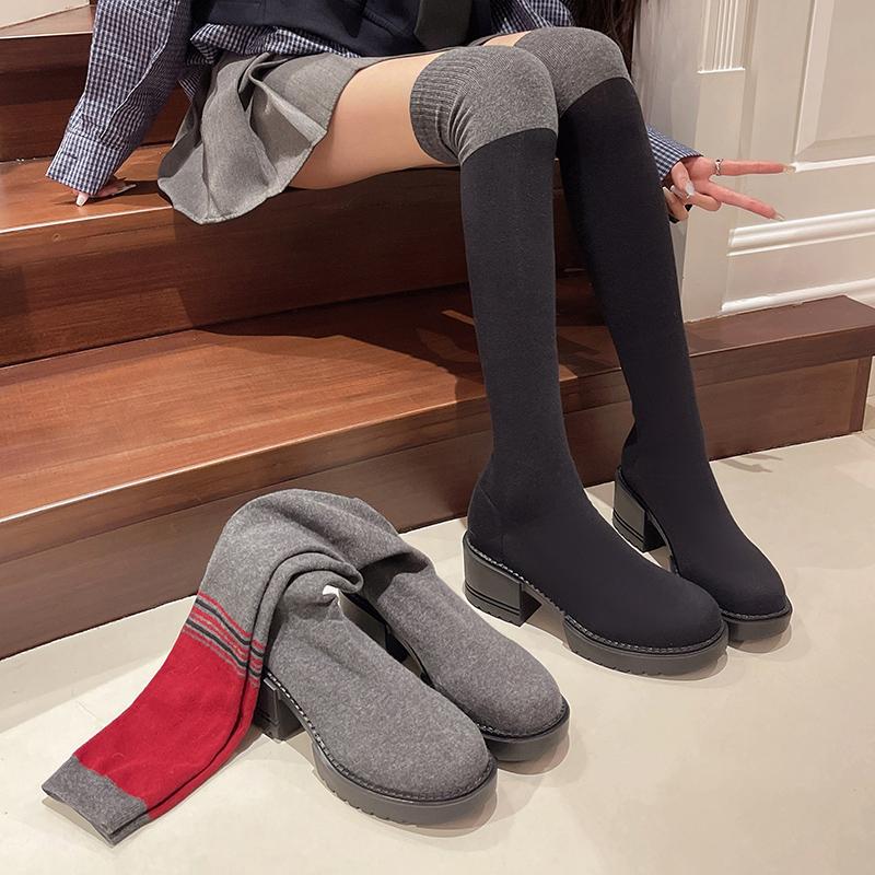 Street Style High Heel Women Stretch Sock Boots Elegant Dancing Party Shoes Women's Modern Over The Knee High Booties