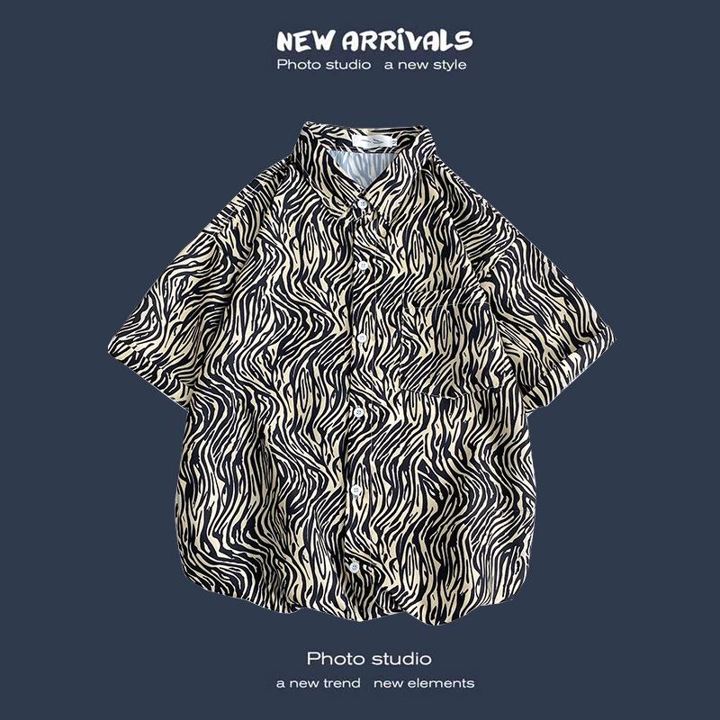 Letnia Koreańska Retro Kwiatowa Para Luźna Koszula z Krótkim Rękawem - Męski Modny Styl