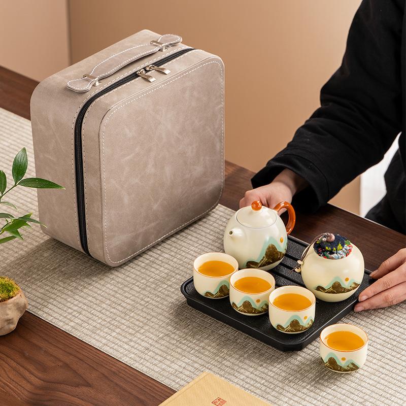 Car Outdoor Ancient Rhyme Kung Fu Tea Set Hand Grab Pot Business Travel Set Company Event Gifts