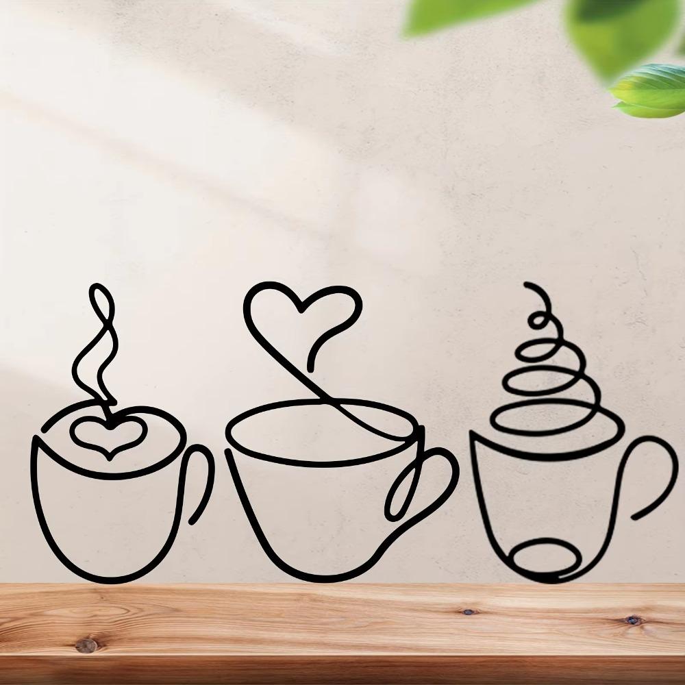 3Pcs/set Wall Art Metal Coffee Cup Black Wall Sculpture Simple Wall Hanging Coffee Cup  Room