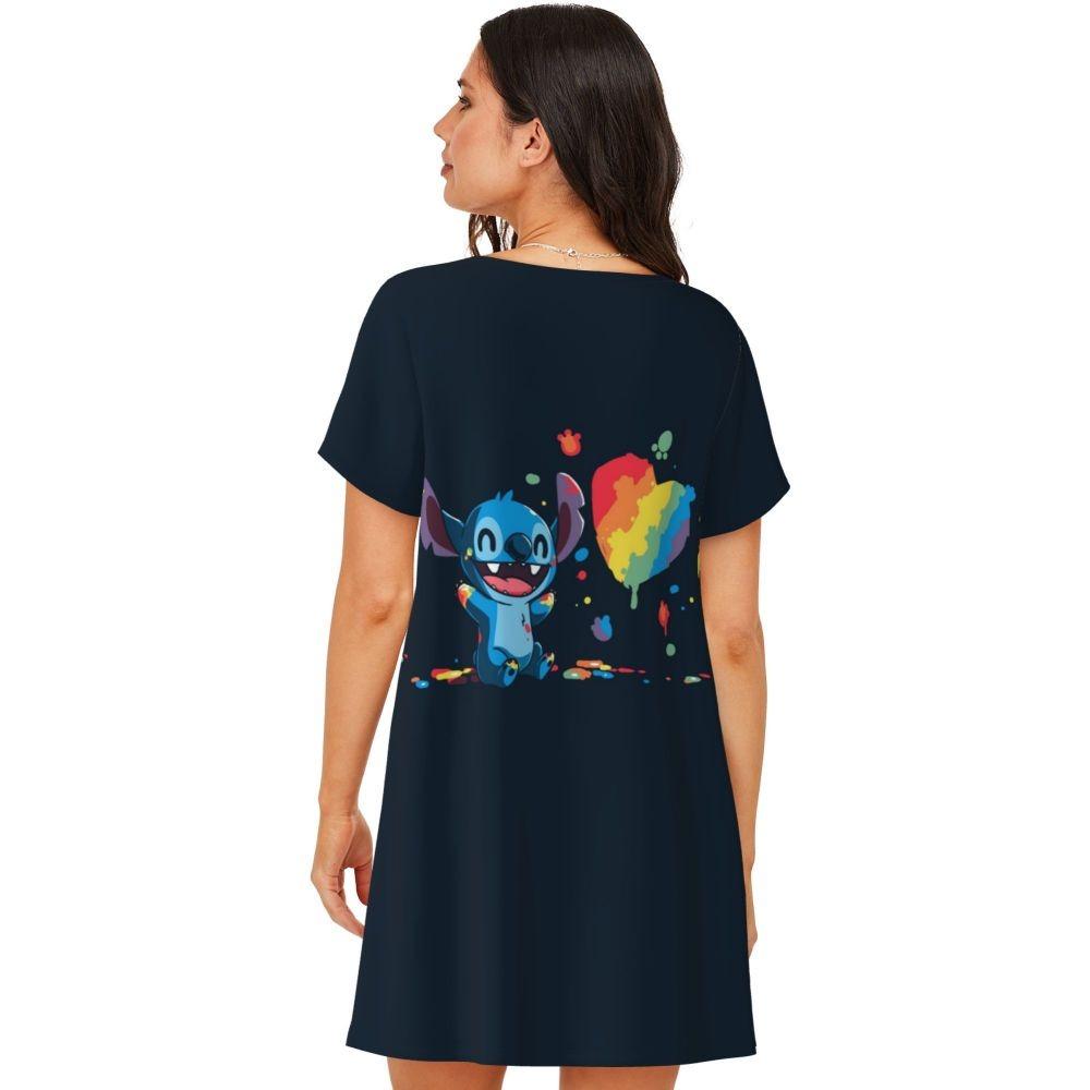 Damskie sukienki do spania z krótkim rękawem, luźne, o swobodnym kroju, T-shirty, odzież nocna, ubrania domowe, koszule nocne, sukienki do wypoczynku