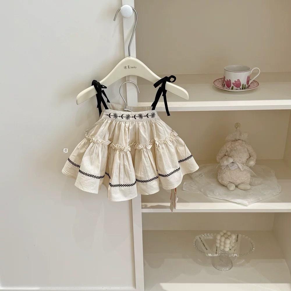 Girls Summer Embroidered Camisole And Fashionable Lace Shorts Two Piece Set Baby Clothing Outfit
