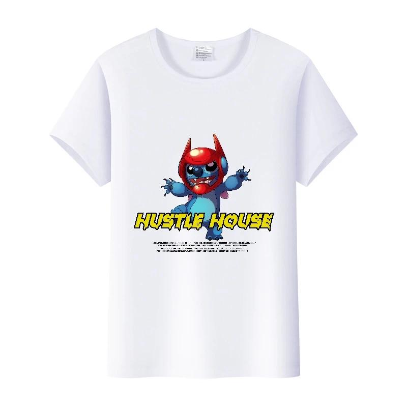 Kawaii Disney Cartoon Blouse Lilo Stitch Love Top Summer Short Sleeve 90S T-shirts White Shirt Kids Tees Woman Plus Size Clothes