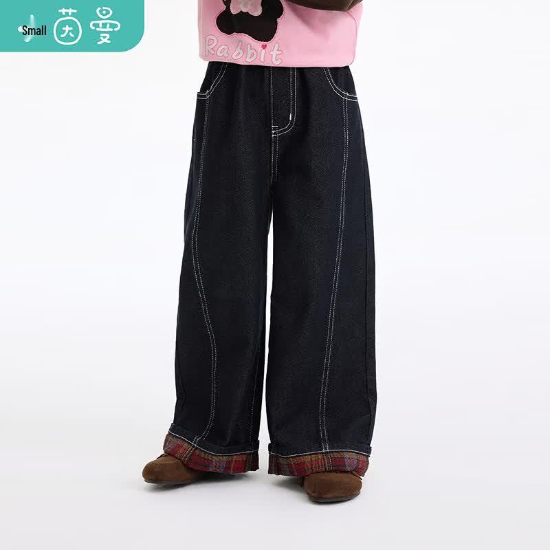 Girls' Rolled Hem Loose Straight Leg Denim Pants