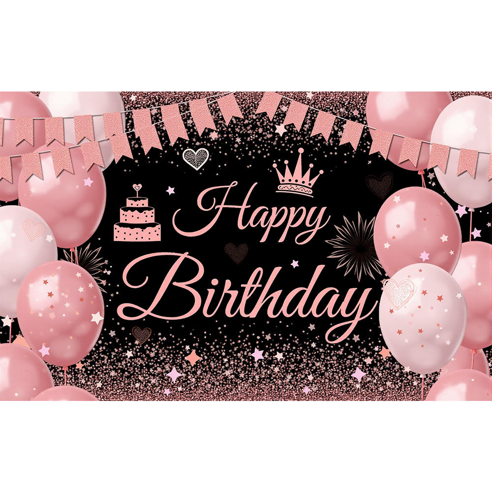 Pink Gold Black Happy Birthday Background Rose Gold Glitter Balloon Birthday Decoration Party Decor Home Photography Backdrop