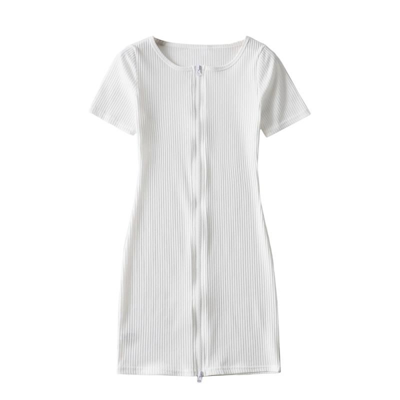 

Fashion Spring and Summer New Short Sleeve Dress Sheath Slim Fit Skinny Double Zipper Bottoming Skirt High Waist Women s Bag Skirt White S