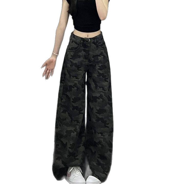 Hundreds of Work Jeans Women Fall High-waisted Loose Dragging The Ground Casual Drape Sense Wide-legged Pants Retro Baggy Long Jeans for Ladies