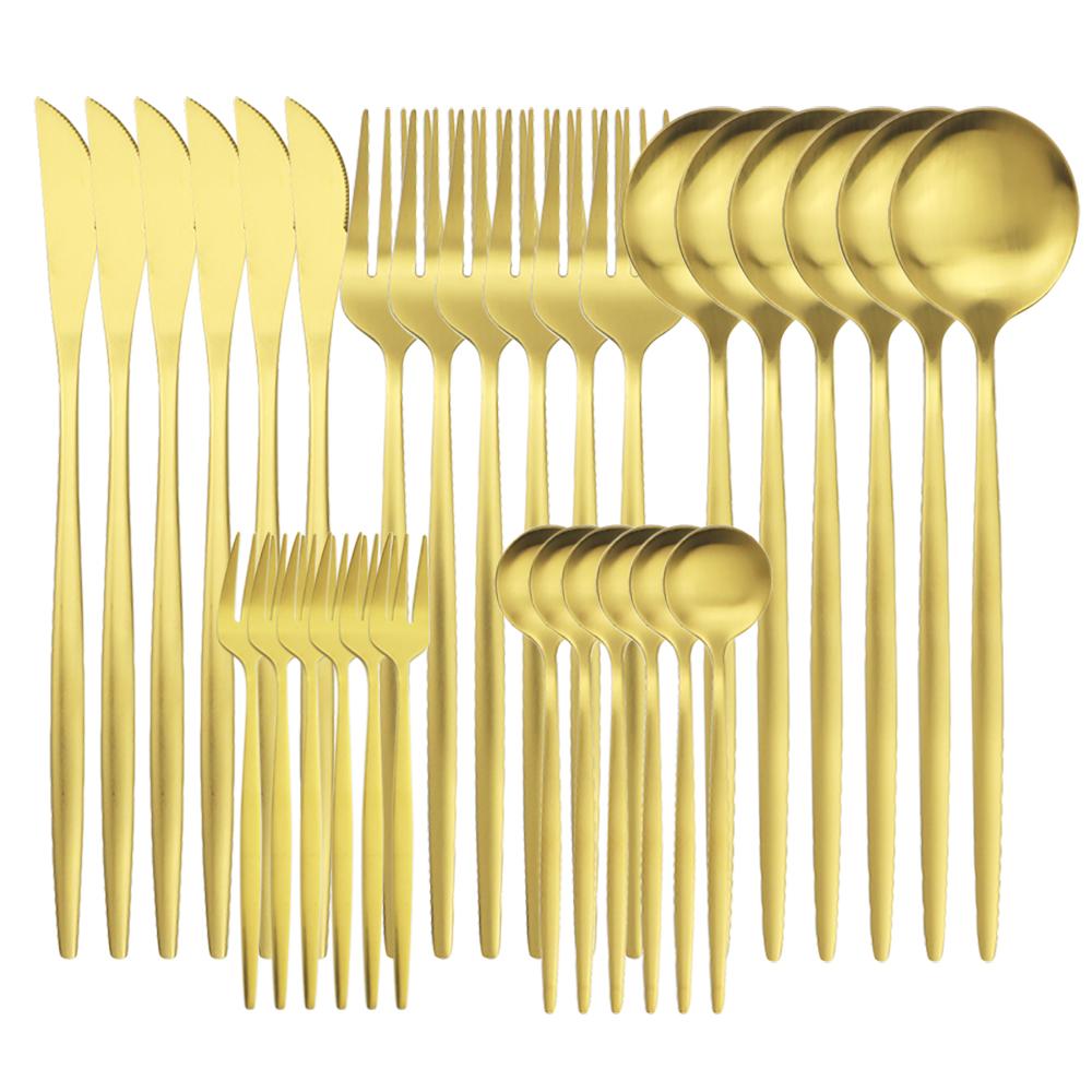 30 Pieces Dinnerware Matte Stainless Steel Cutlery Set Roes Gold Knives Fork Teaspoons Silverware Kitchen Party Dinner Tableware
