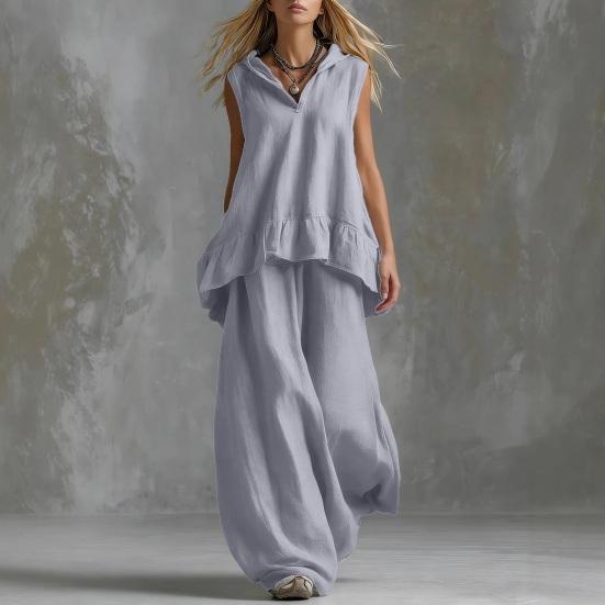 2 Piece Sets for Women Hooded Sleeveless Pullover Top And Long Pants Set Summer Casual Ruffle Lounge Outfits