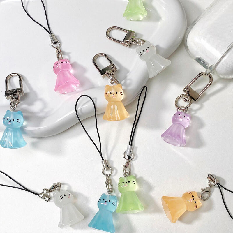 

[1+1] Selmont Teruteru Bozu Cat Phone Ring Keychain white