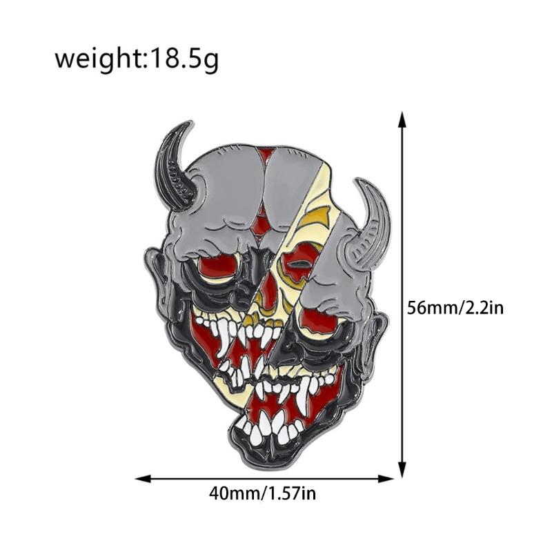 Creative Japanese Prajna Mask Brooch Pin Horror Ghost Metal Clothing Badges Pin Decoration Gifts for Female Male
