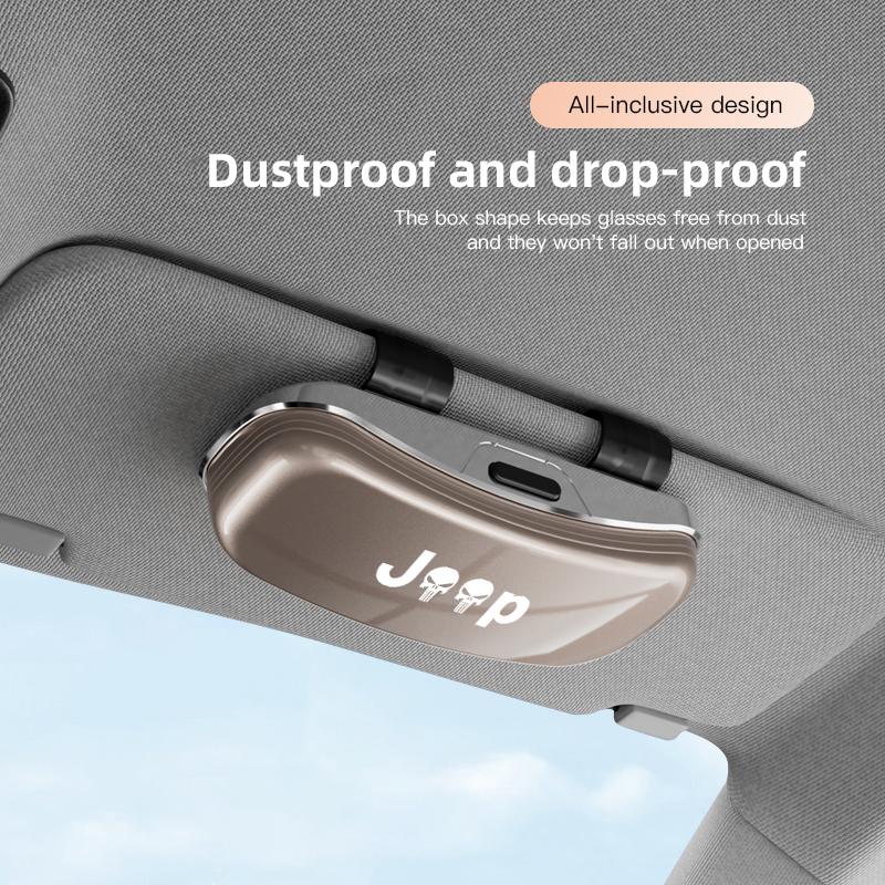 1Pc Car Sunglasses Holder Auto Sun Visor Eyeglass Case For Jeep Grand Cherokee Wrangler JK Gladiator Compass Recon Patriot Decal AKP1