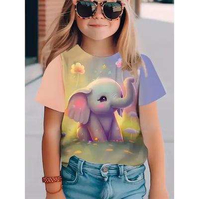 Cute Fashionable Casual Versatile High-quality Animal Pattern Children's Women's Short Sleeved T-shirt