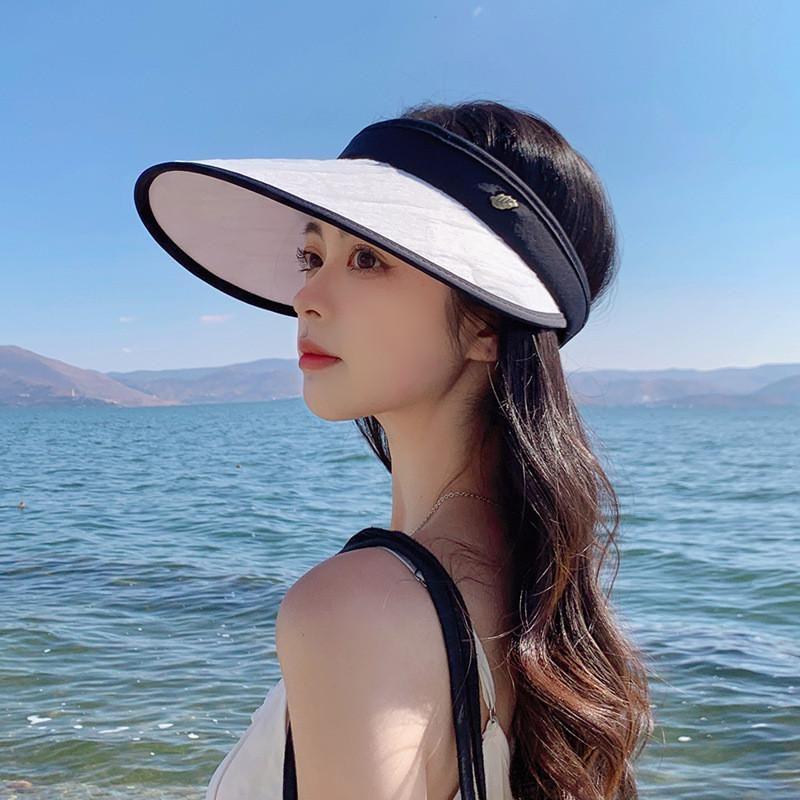 

8248 Topless Hat Japanese Style Ruched Brim Hat Female Big Brim Makes Face Look Smaller Sun Protection Hat K-style Fashion Sun Hat Tide White