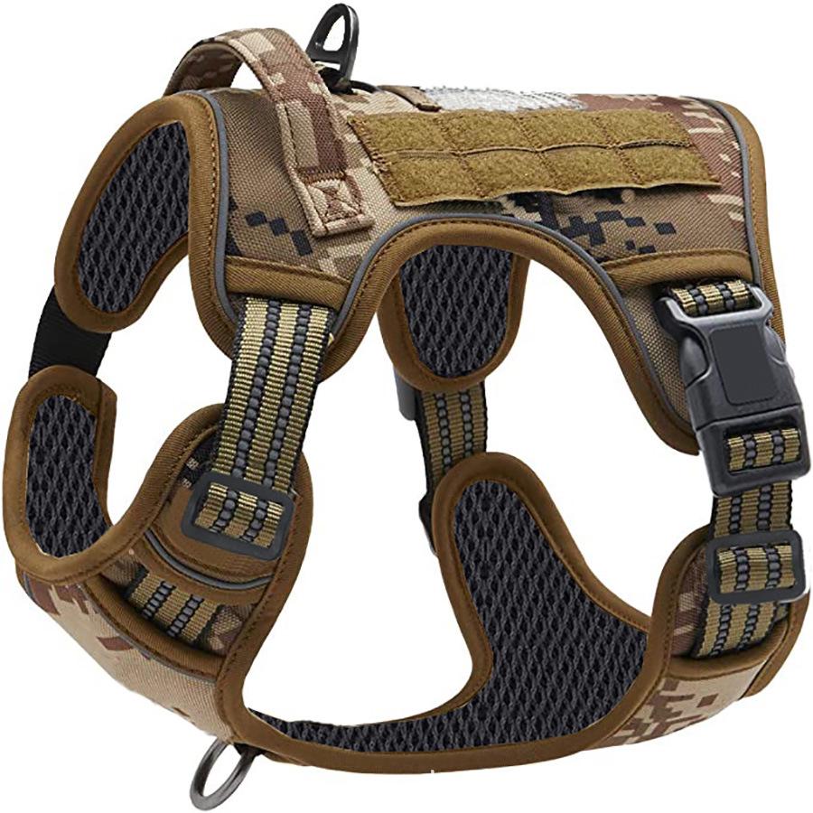 Outdoor Tactical Reflective Dog Harness with Adjustable Mesh and Handle Leash