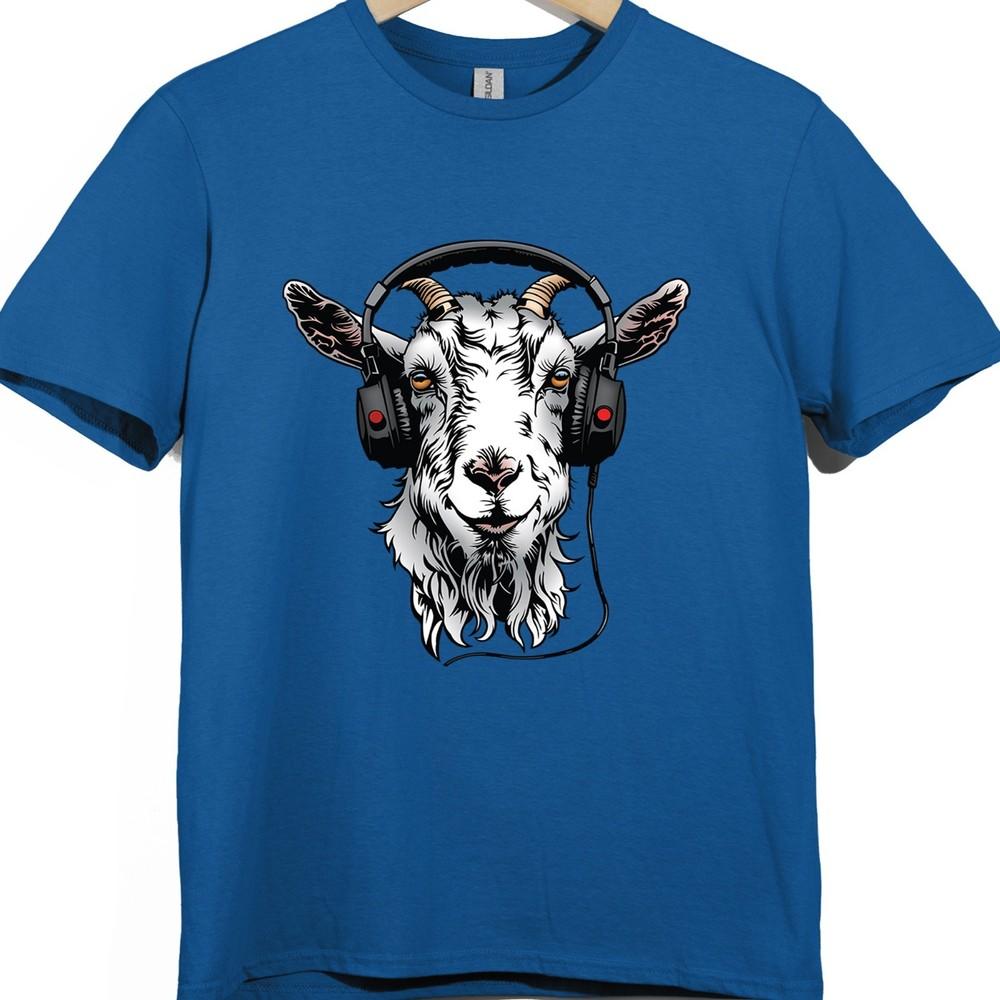 Goat Headphones T Shirt Funny Animal Music Lover Gift DJ Novelty Graphic Tee