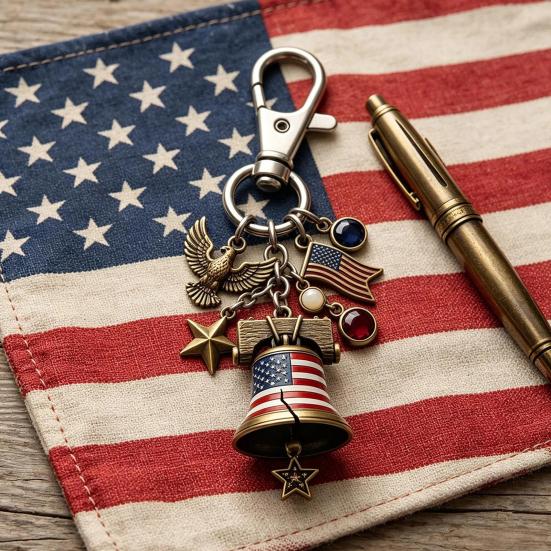 Keychain Brooch Dual-Purpose Metal Craftsmanship 250th Anniversary Commemorative Model Owl Star Bell US Flag Charm Keychain