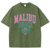 Malibu Beach Washed T-Shirt Women Letter Printing Cotton T Shirt Comfortable Crewneck Tops Casual Oversized Clothes