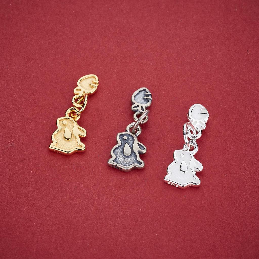 S925 Sterling Silver Cute Rabbit Carrot Pendant for DIY Beading Bracelet