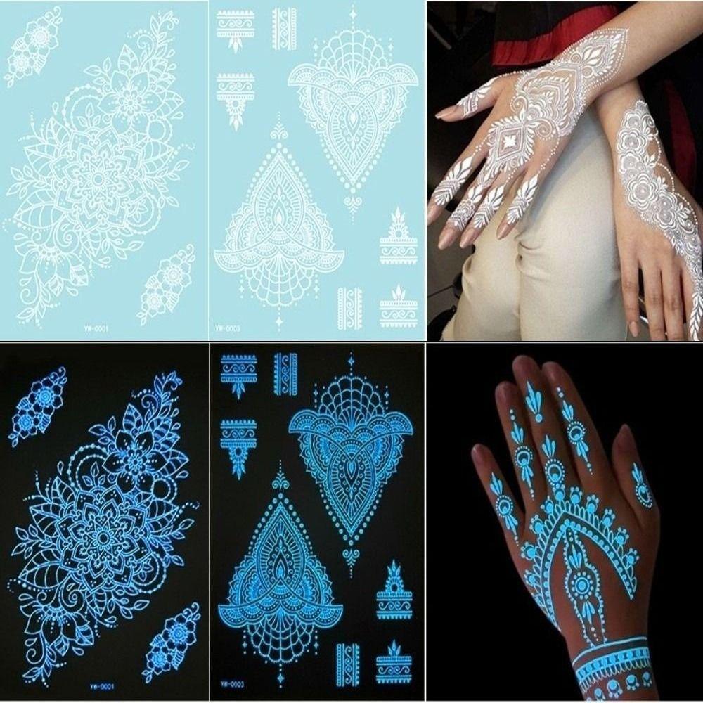 6 Sheets Lasting Mandala Temporary Tattoos Glow In the Dark Lace Fake Tattoos  Arm