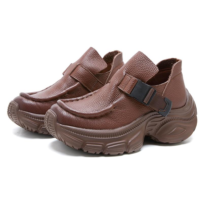 Fashion GKTINOO 2025 Spring New Thick Soled Retro Loafers Genuine Leather Sneakers Pumps Fashion Versatile Women's Platform Shoes