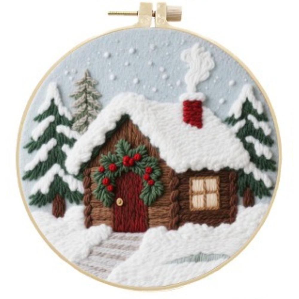 1 Set Winter Snowscape Cabin DIY Embroidery Material Kit, Suitable for Beginners, Includes Tools and Stitch Tutorial, Embroidery Fabric Material Kit