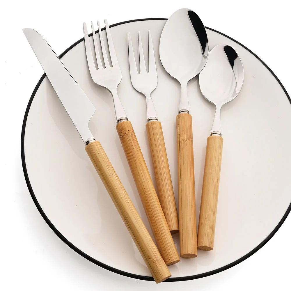 30Pcs Wooden Handle Cutlery Set Stainless Steels Dinner Set Knife Fork Spoon Western Dinnerware Kitchen Flatware