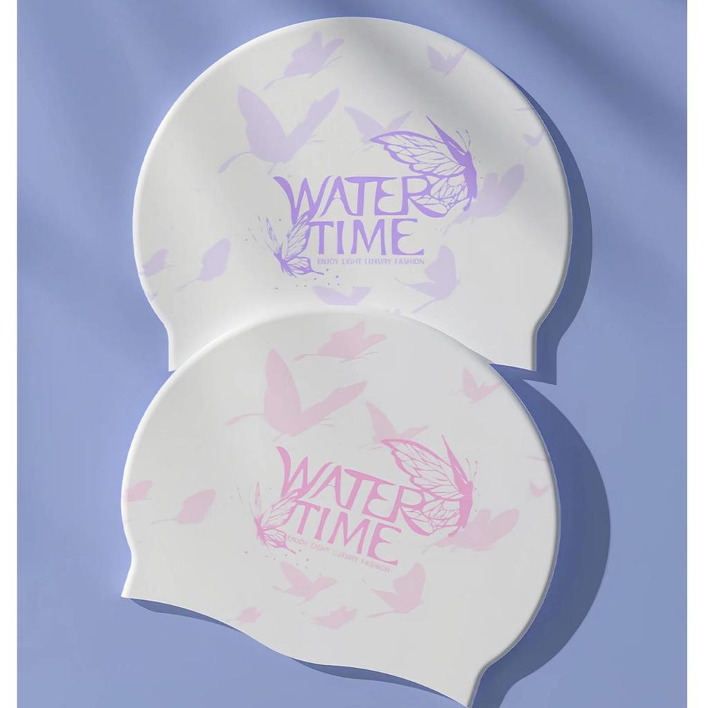 WATERTIME Silicone Swim Cap, for Long Hair, Waterproof, Ear Protection, Purple Color