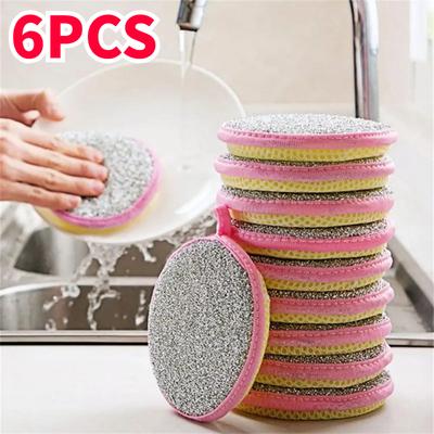 6pcs Double Side Dishwashing Sponge Pan Pot Dish Wash Sponges Household Cleaning Tools Kitchen Tableware Dish Washing Brush